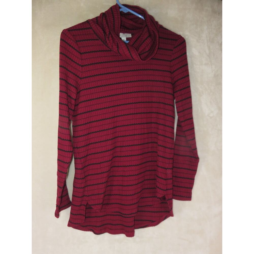 Vintage Diana Buchman Shirt Knit Cowl Neck Women's Size Medium Striped Burgundy